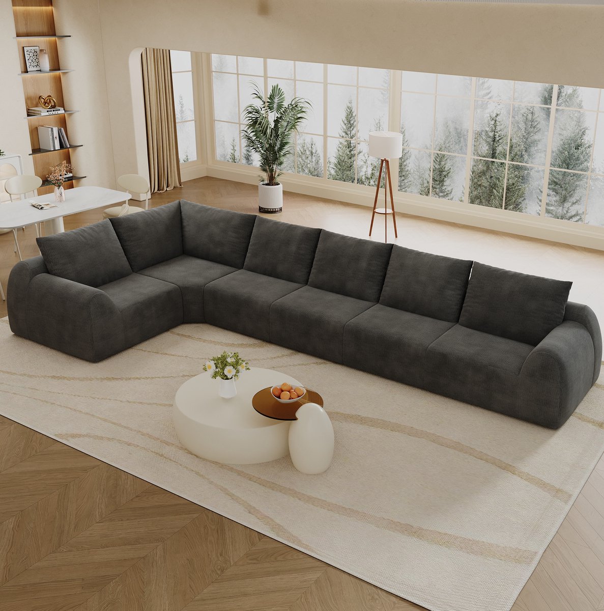 STILVORA Hoekbank 401 Cm 6 Zits L Vormig Zonder Montage Voor Woonkamer En Lounge Met Zachte Vulling Chenille Donkergrijs
