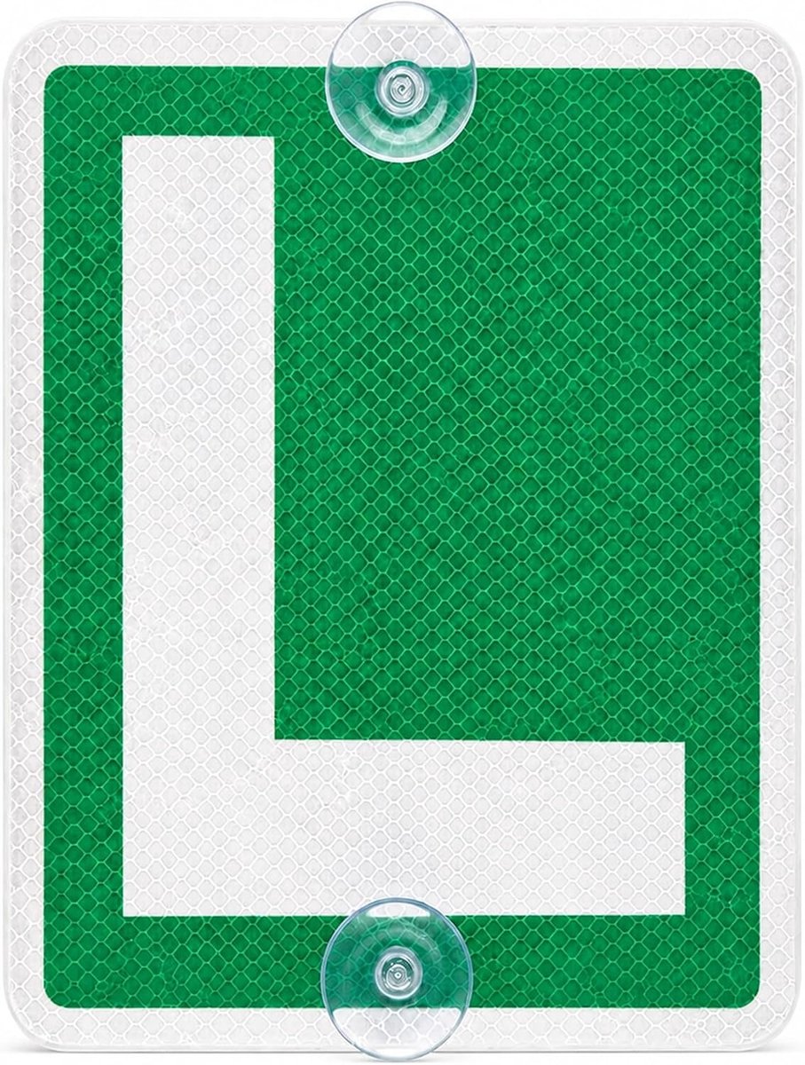L-sign for driver, for car, reflective, green, with 2 suction cups - ShopVlot