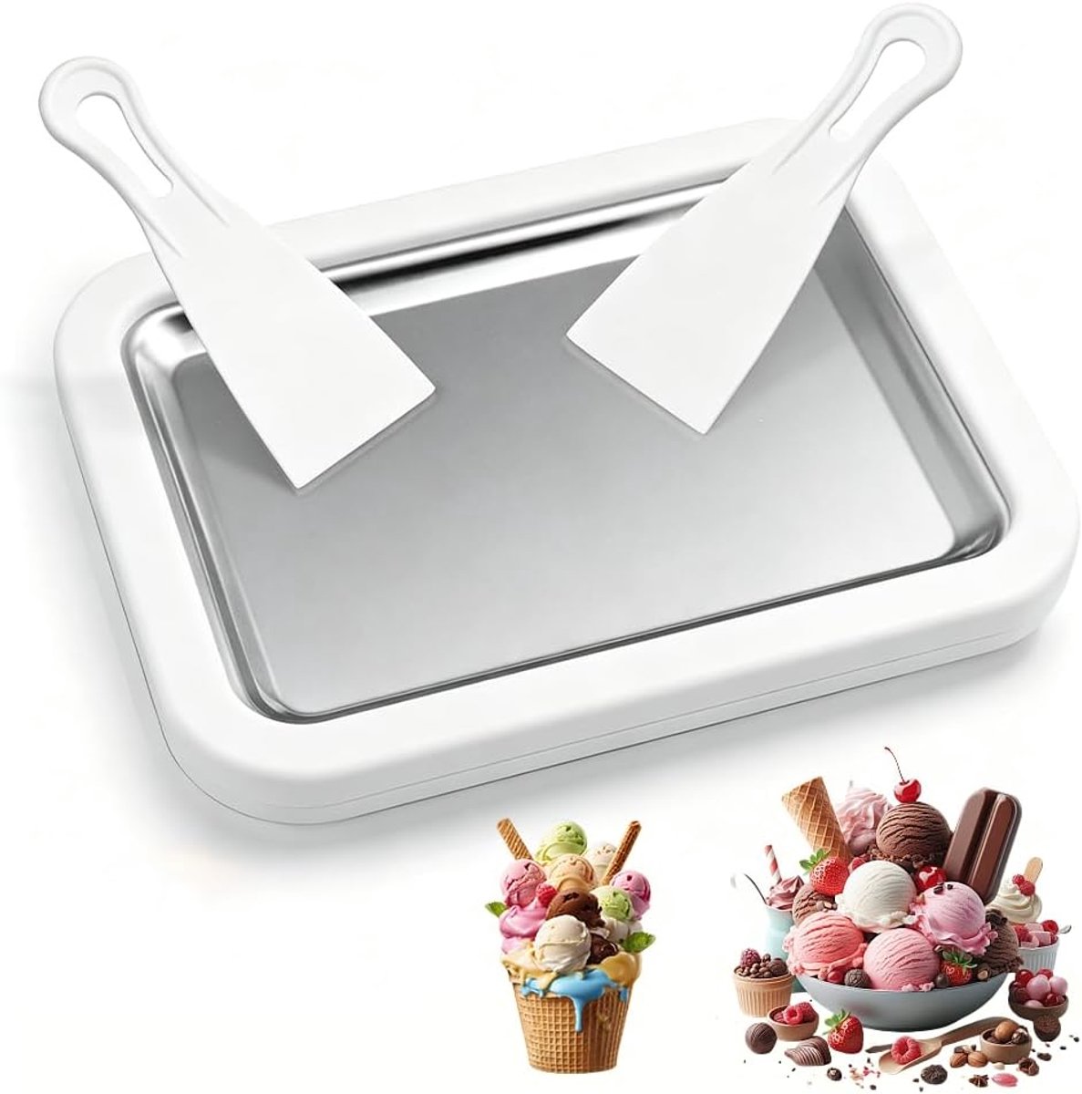 Ice Cubes, Roll Maker Pan with 2 Spatulas, Roll Ice Maker DIY Ice Maker Roll Machine Plate for Sorbet Frozen Yogurt - ShopVlot