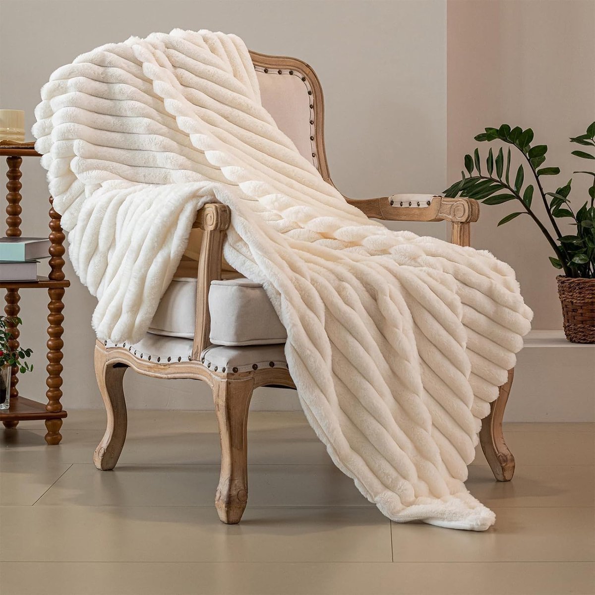Knuffeldeken pluizige deken beige - dikke corduroy Sherpa deken warm 150x200 cm - ShopVlot
