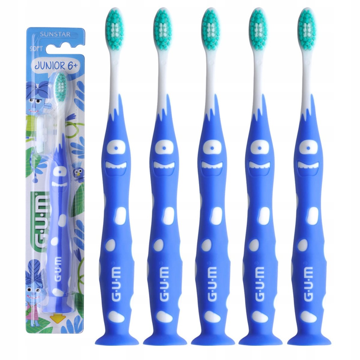 GUM JUNIOR Kinder Tandenborstels (6+) - Zacht, 5 Stuks