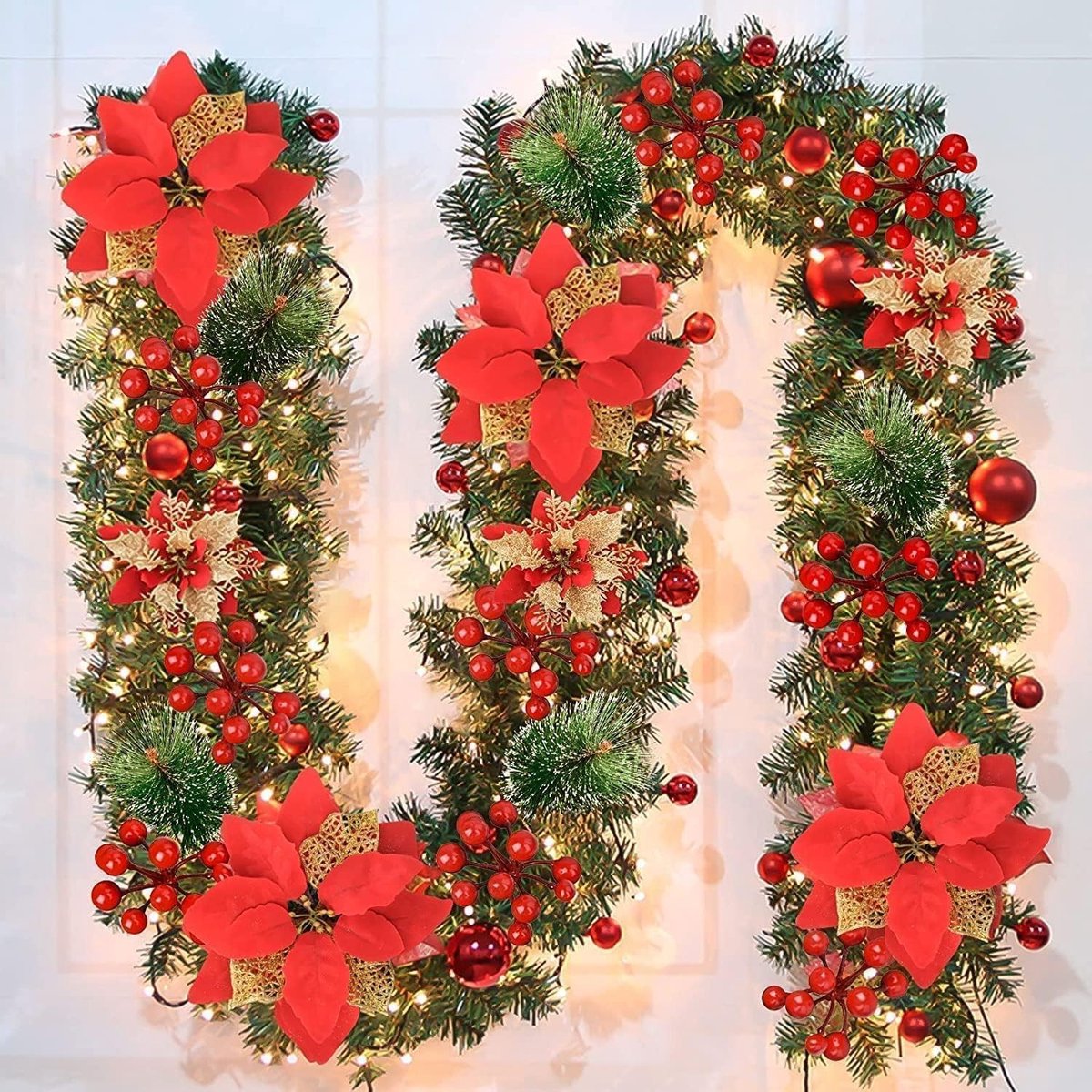 Kerstslinger met Verlichting - Groen/Rood - 2,7 m - Kunststof met LED Lampjes - Voor Binnen en Buiten