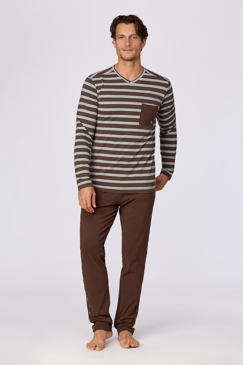 Woody Heren pyjama bruine streep - maat XXL