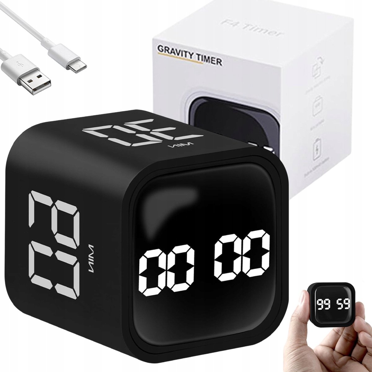 Pomodoro Techniek Timer - Visuele Roterende Timer - Kubustimer - Digitale Afteltimer - ADHD Focus Timer - Kookwekker - LED-display - 3 Volume Standen - Voor Werk & Studie & Thuiswerken & Koken