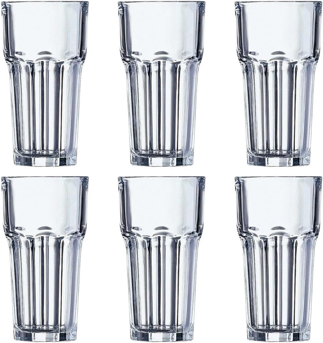 Limonadeglazen stapelbaar - Transparant - Longdrink 650 ml - Glas - Set van 6 glazen
