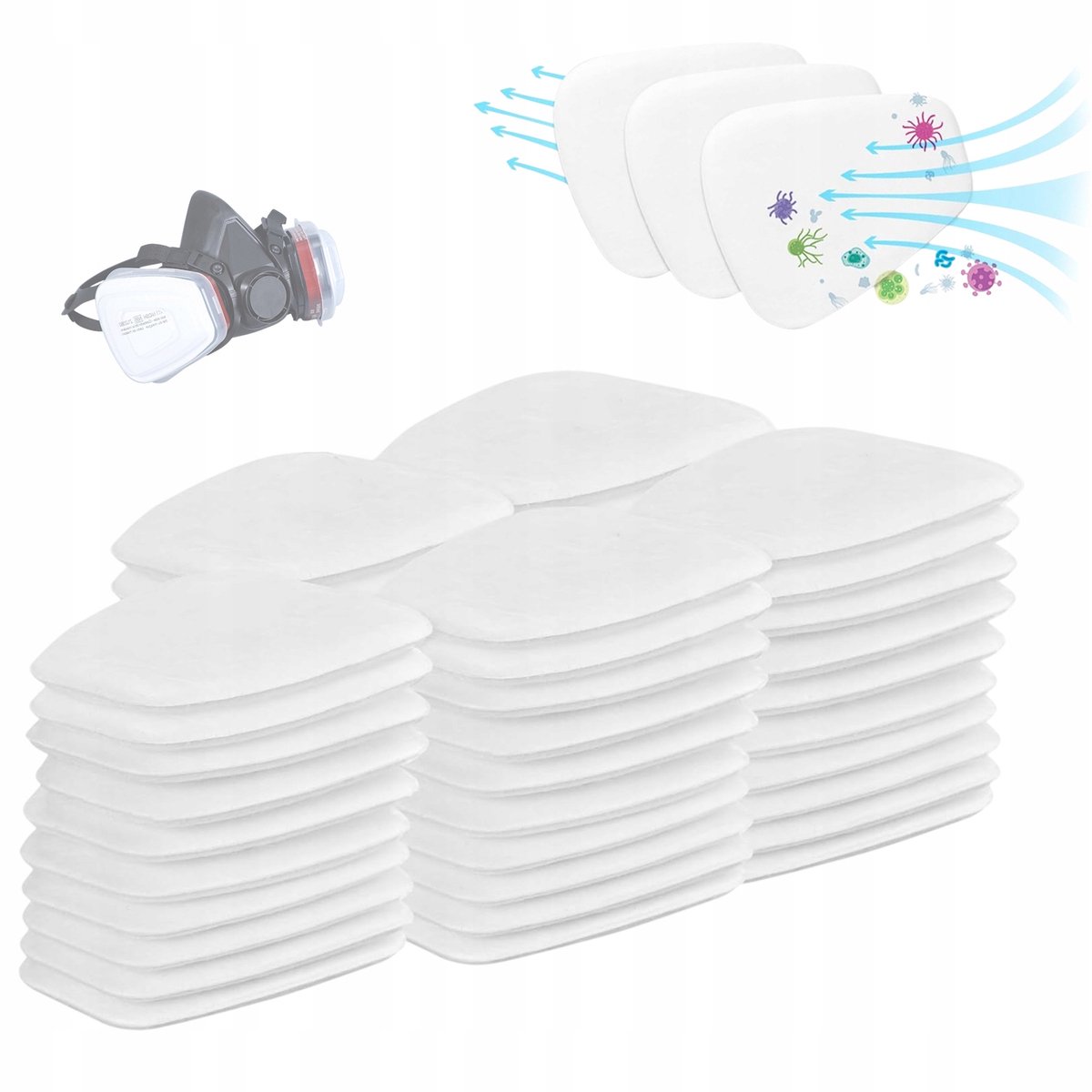 50x Ademhalingsmasker Filters voor Fijne Stof en Ademhalingsbescherming