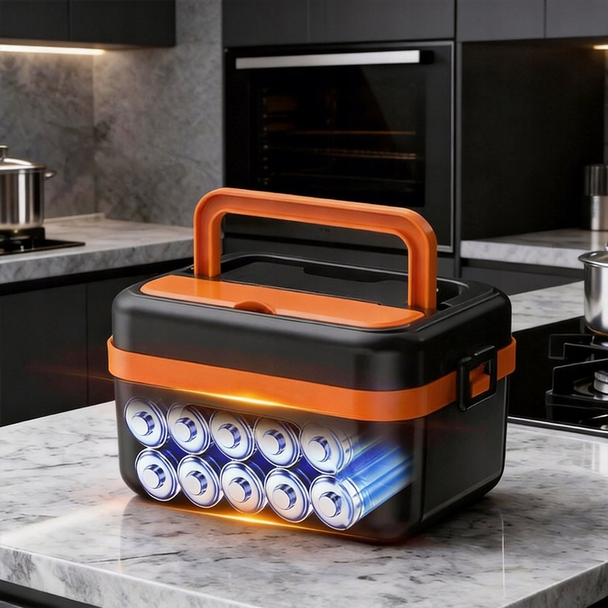 Elektrische Lunchbox - Verwarmde Bento Box - Thermos Lunchbox - 1000 ml - 60W Snel Verwarmend - 6 Temperatuurstanden - Voorverwarmen - ook Powerbank - met Isolatietas - Draagbare Broodtrommel - Voor Kantoor & School & Auto - Zwart en Oranje — cadeau in Kookcadeaus - foto 6