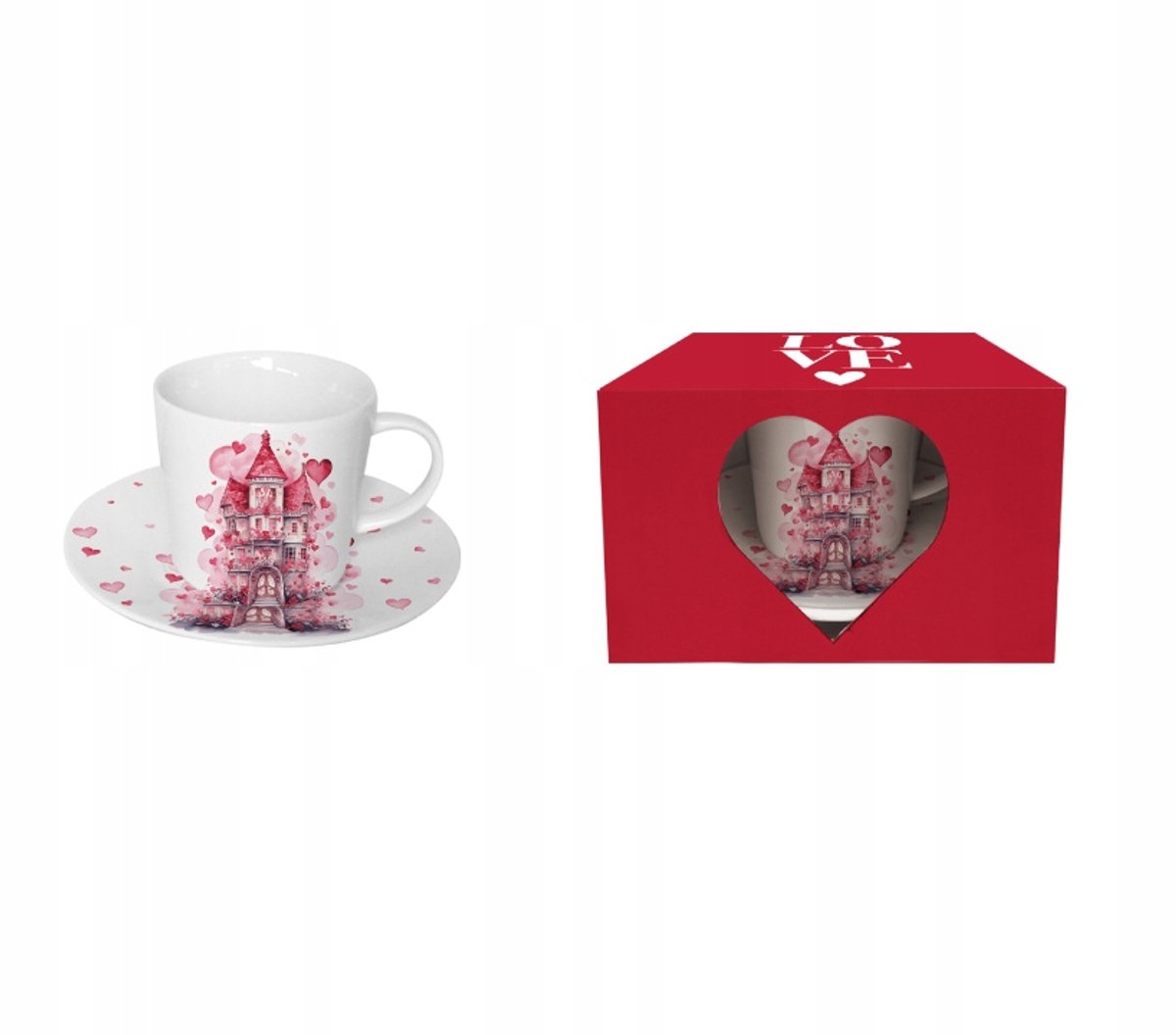 Merkloze Kop en Schotel Set 'Paleis' met Hartjes - Valentijnsdag Cadeau