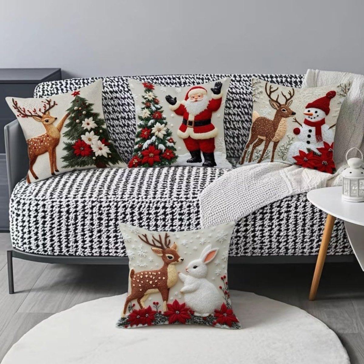 4 stuks kerst kussenslopen 45x45 cm - Linnen kussenslopen - Met kerst decoratie van rendier, sneeuwpop en dennenboom - Kerst huisdecoratie - Geschikt voor woonkamer bank – foto 4