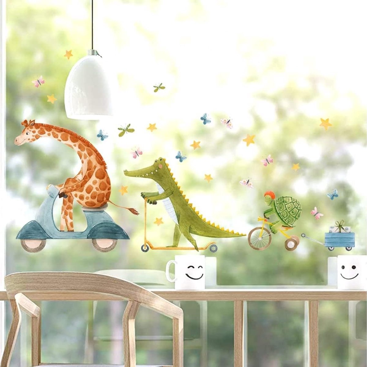 Wandsticker - Giraffe & Krokodil - Zelfklevend - Herbruikbare raamdecoratie voor kinderkamer - ShopVlot