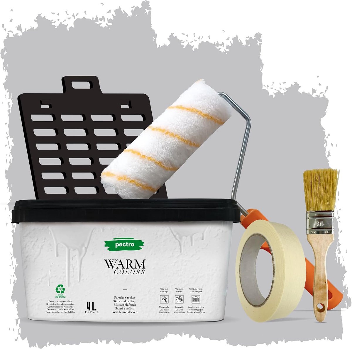 PECTRO Paint for walls and ceilings 4L Set Inner paint + paint roller + drainer grid – Wall paint with recycled - ShopVlot