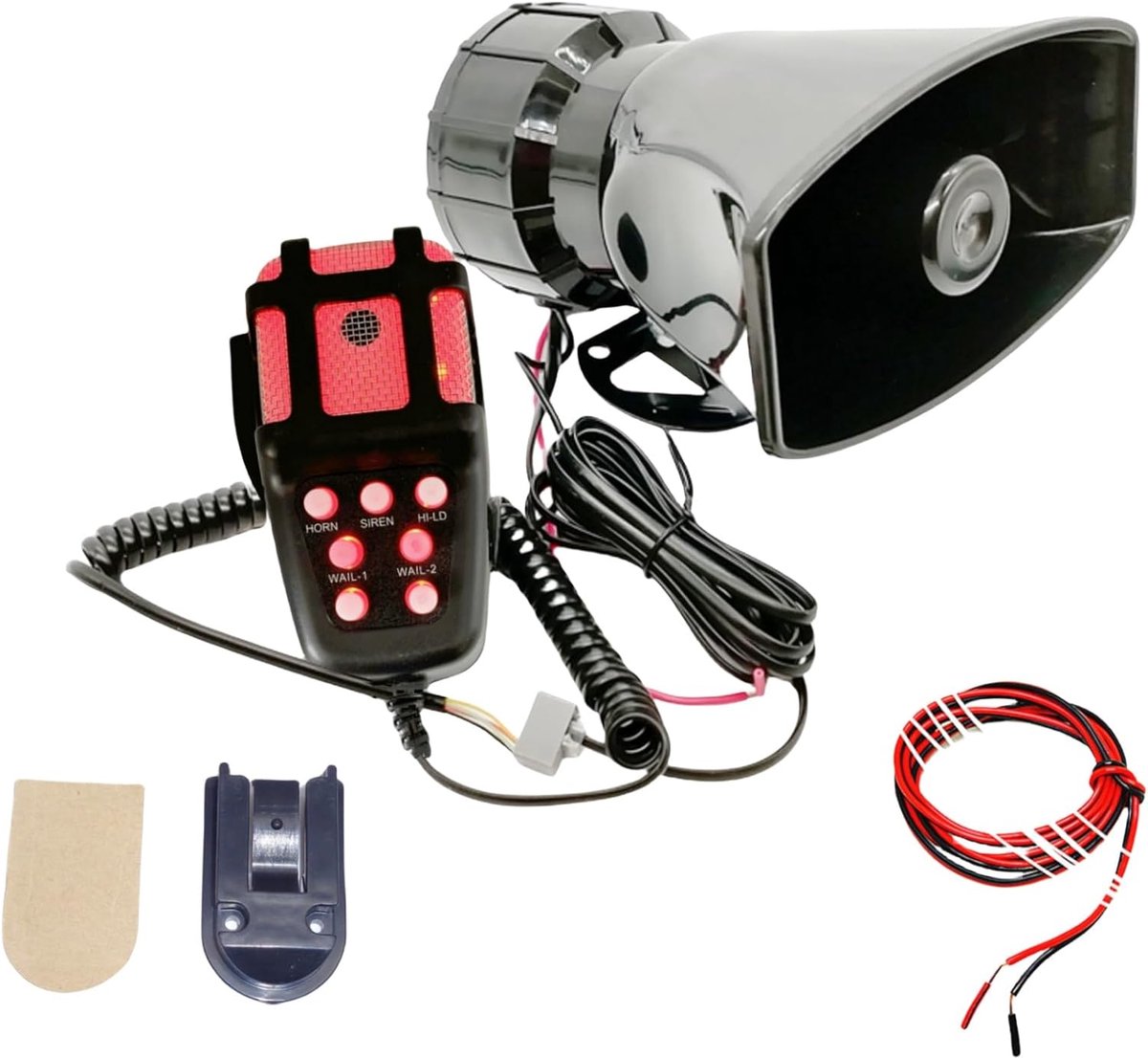 Car Horn Electric Horn Warning Alarm horn 7 Tone Car siren horn black Air Horn Sound Siren Alarm with Red light Mic PA - ShopVlot