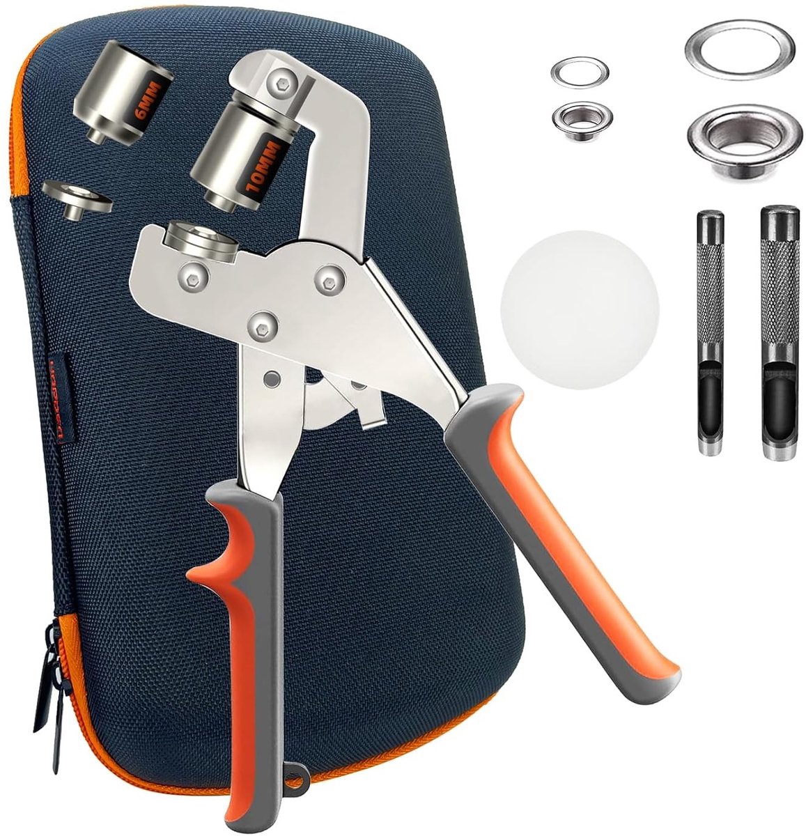 Zeilringen met tang - Zilver - Oogtangset met 6 mm en 10 mm Ringen - Inclusief Verwisselbare Stanskoppen - Voor Stoffen en Dekzeilen
