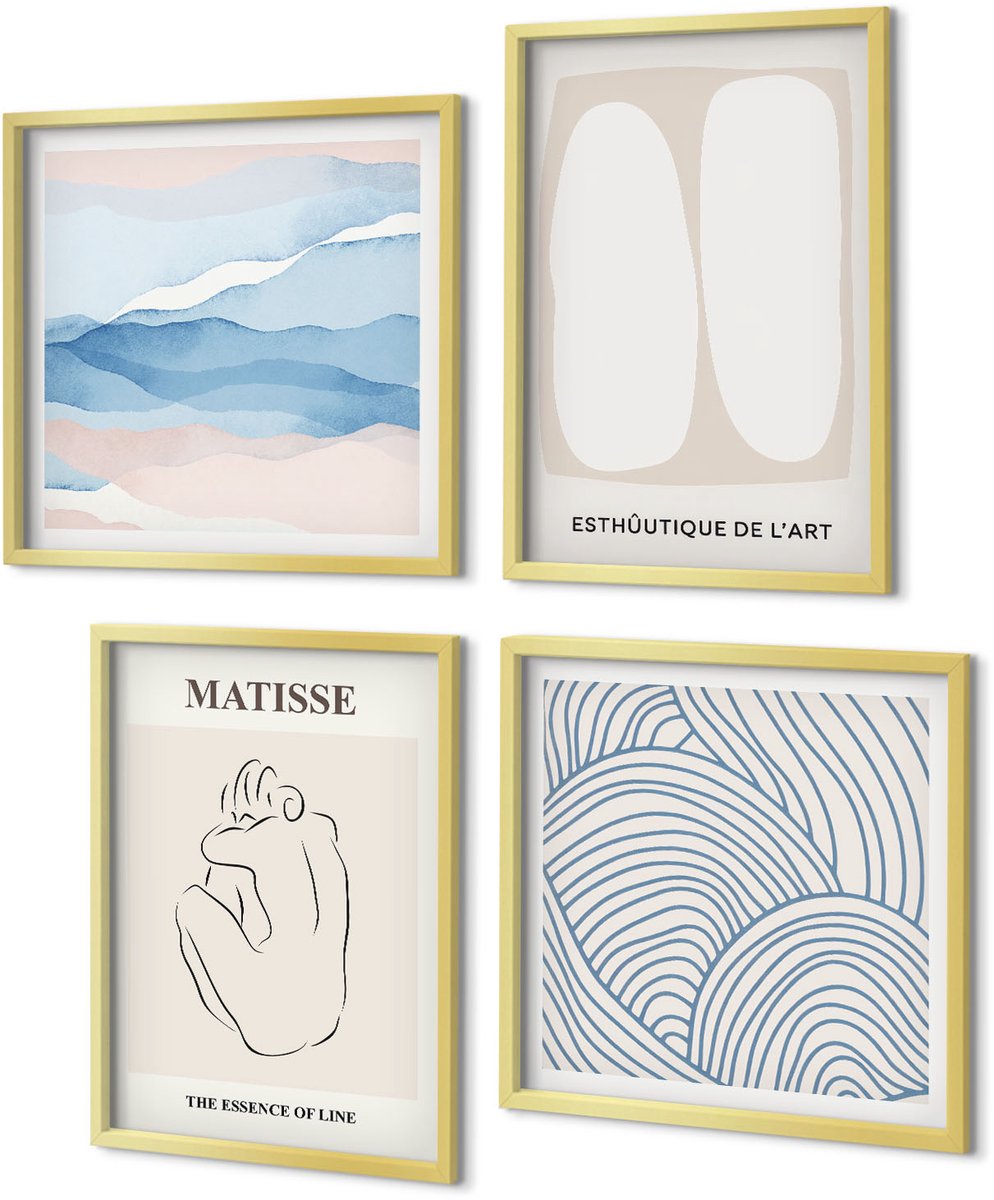 Coloray 4-Delige Schilderij Set - Abstracte vormen en delicate kleuren van Matisse - 40 x 40 cm en 40 x 60 cm - Stijlvolle Wanddecoratie - Interieur - Interieur Decoratie
