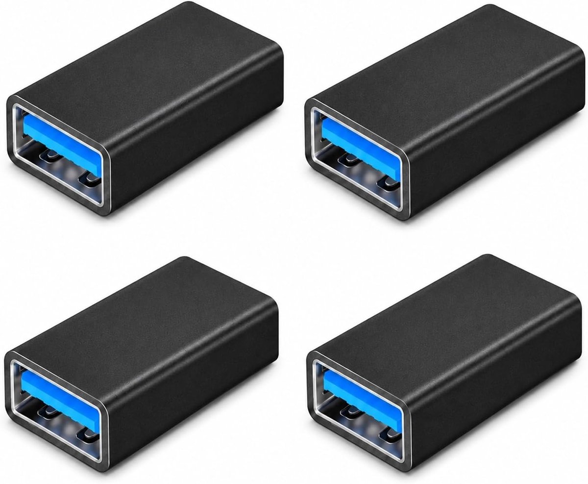 4 stuks USB-adapter vrouwelijk naar vrouwelijk, USB-A 3.0-koppeling voor kabelverlenging, aansluiting van twee - ShopVlot