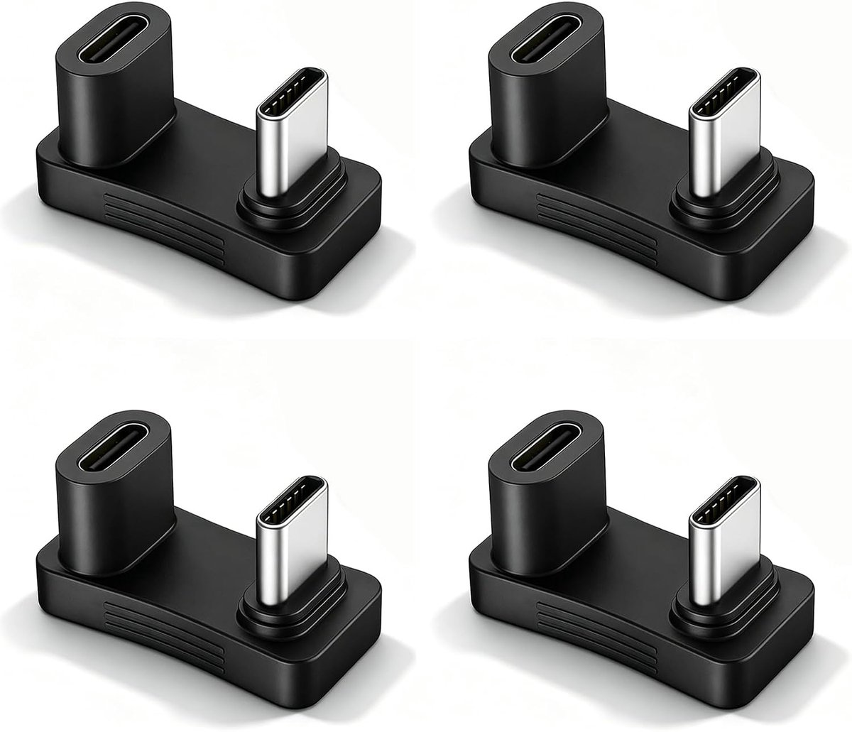 4 stuks USB C-adapter, 180°, USB-C mannelijk naar vrouwelijk, U-aansluiting, voor snel opladen, 100 W PD - ShopVlot