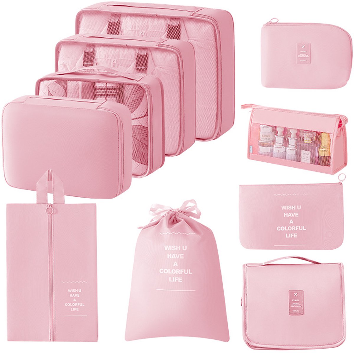 Reisorganizers (Packing Cubes) – (10-delige set) – Ademend & ruimtebesparend – Opvouwbare organizers – Lichtgewicht-draagbare bagageset voor kleding-schoenen-cosmetica en toiletartikelen