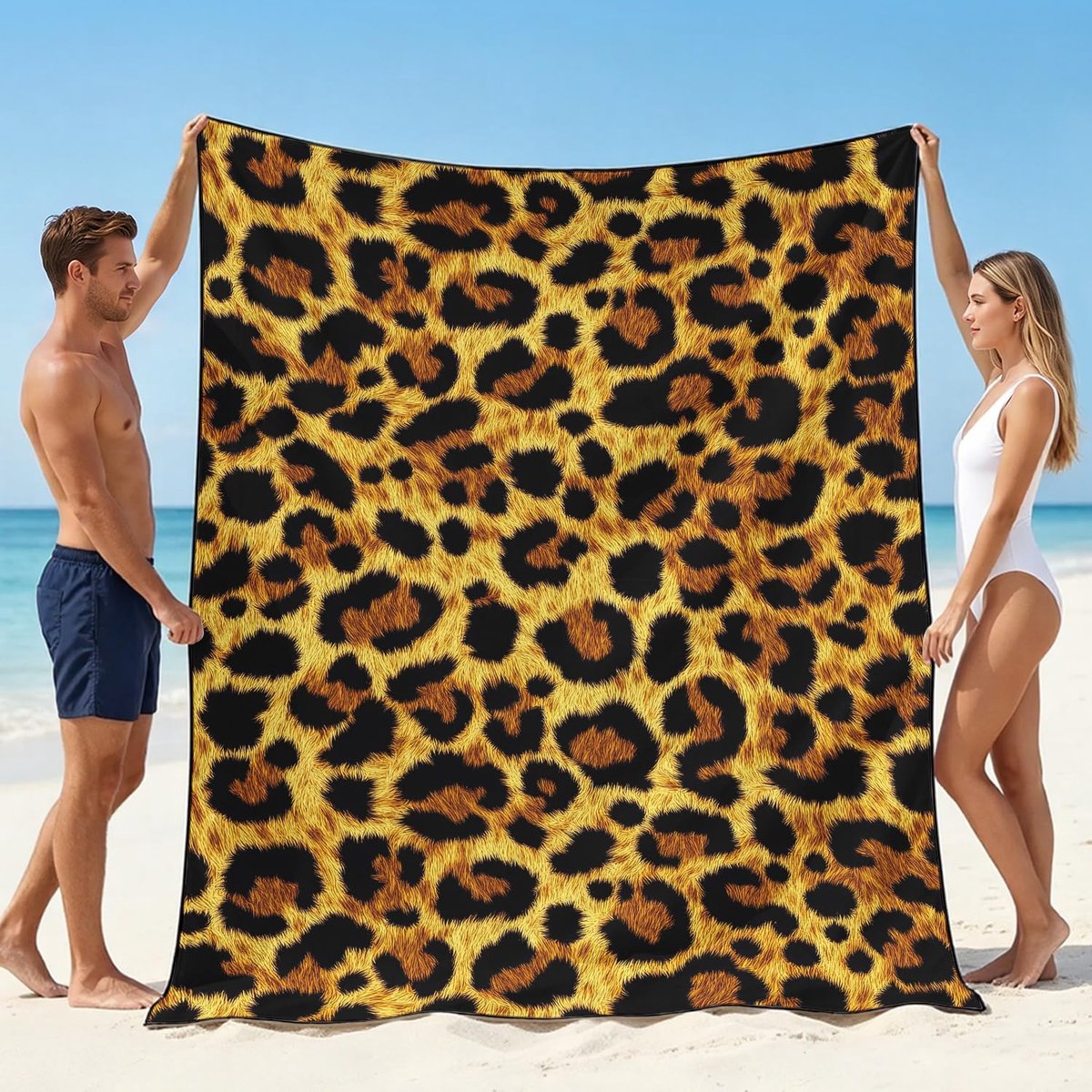 Microfibre Beach Towel, Large 150 x 200 cm with Leopard Pattern, Sand Free and Quick Drying Beach Towel, Beach Towel - ShopVlot