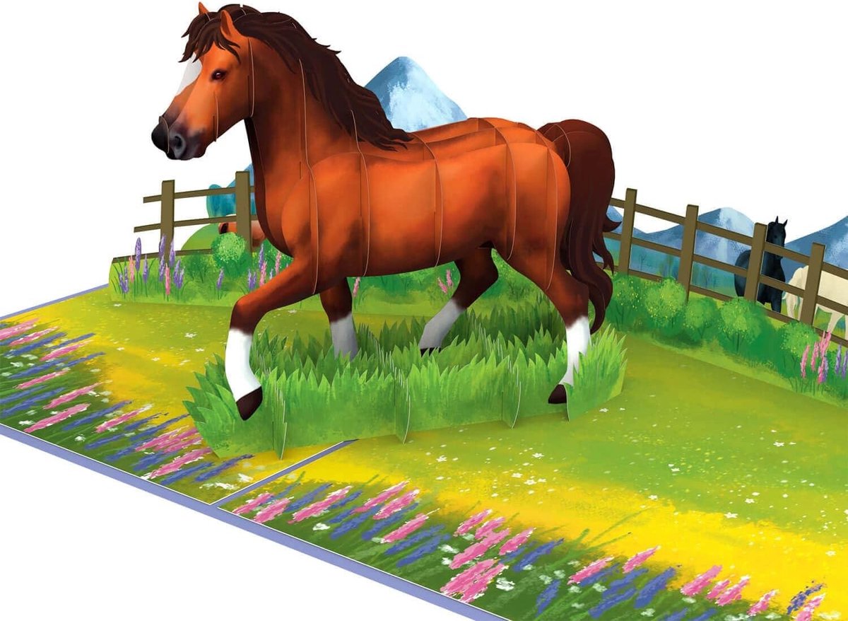 Pop-up Wenskaart Paard - 3D Cadeaukaart voor Verjaardag - Grappige Wenskaart voor Paardenliefhebbers - Geldgeschenk of Waardebon