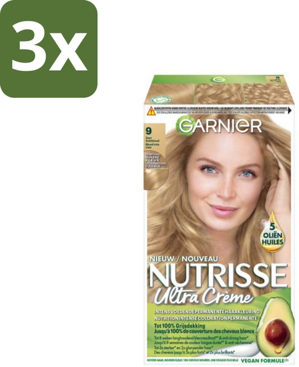 Garnier - Nutrisse Ultra Crème 9 - Haarkleuring - Zeer Lichtblond - Intens Voedend - Permanente Kleur - Bulkverpakking - 3 stuks