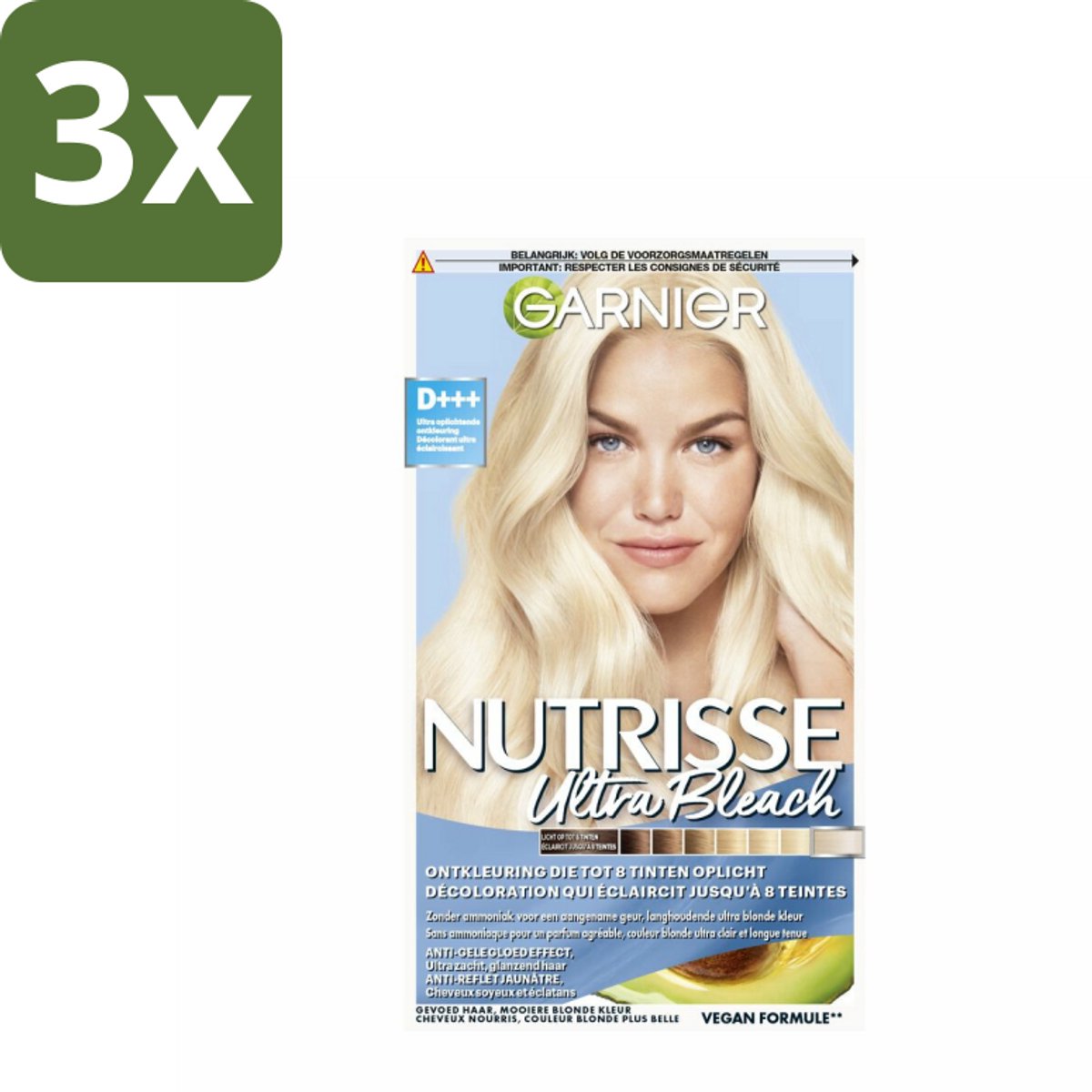Garnier - Nutrisse Ultra BLonde D+++ - Ontkleuring - Ultra Puur Blond - Super Oplichtend - Permanente Kleur - Bulkverpakking - 3 stuks