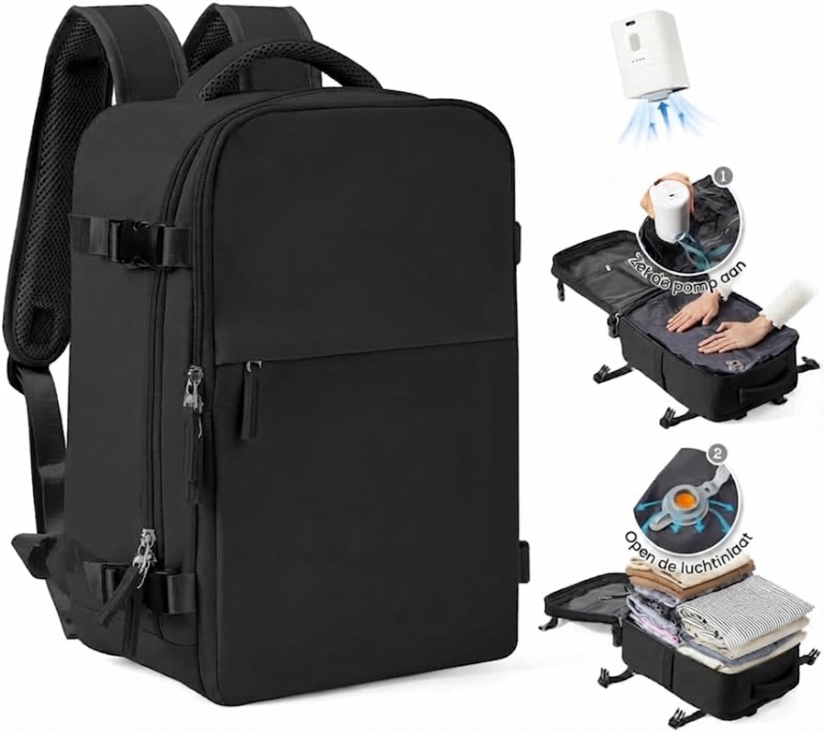 TYR® Vacuümrugzak - Casual Rugzak voor Dames - Waterdichte Laptoprugzak - Zwart - 20cm x 40cm x 25cm