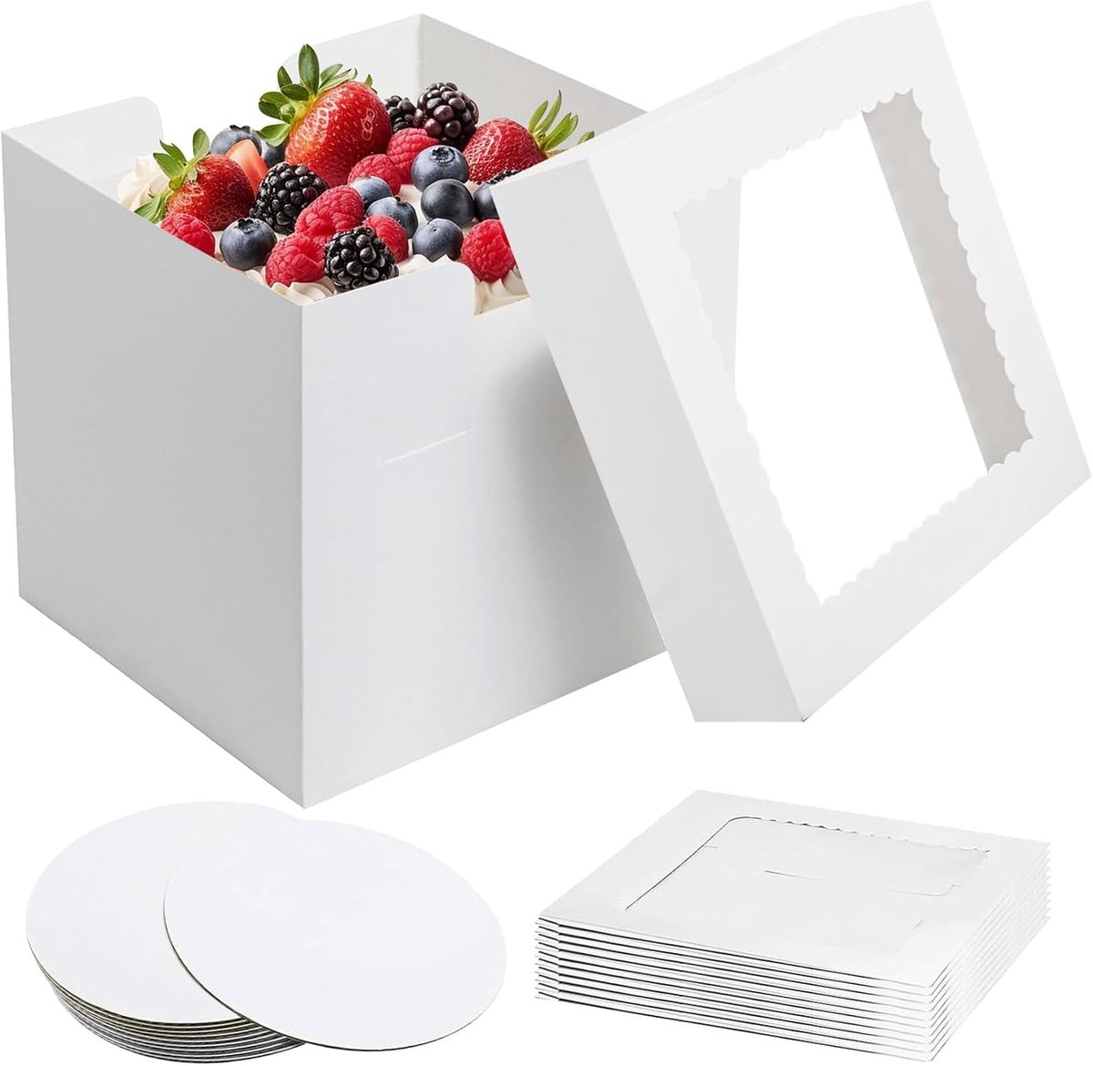 10 Pieces Cake Box 30x30x20cm Cake Box with Transparent Viewing Window, Reusable Cake Transport Box Cardboard (10 - ShopVlot