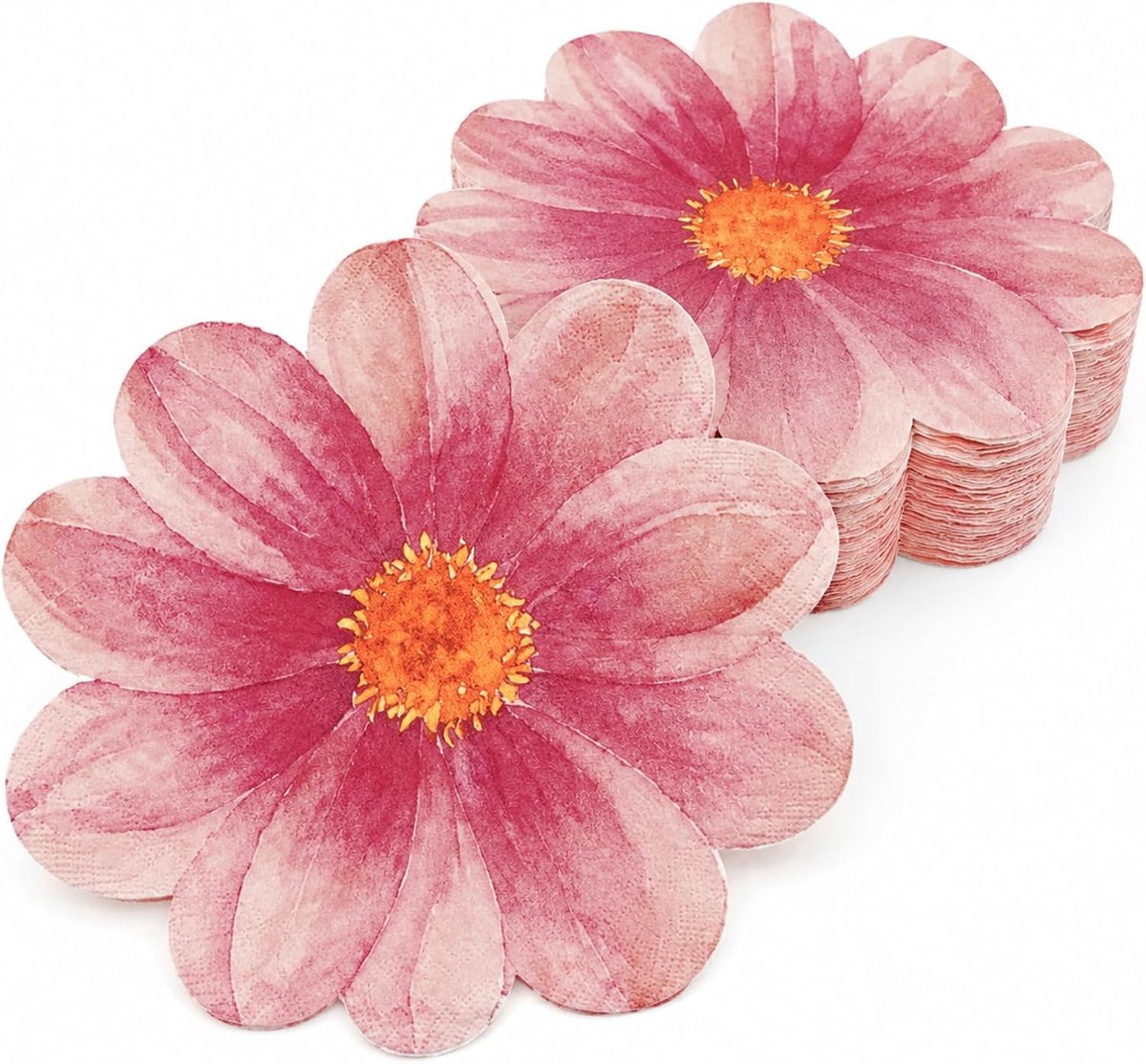60 stuks bloemenvorm cocktailservetten roze, wegwerp papieren servetten - ShopVlot