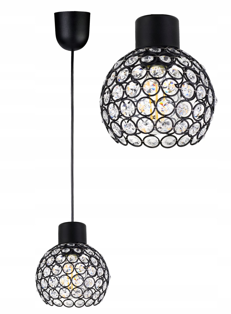 Hanglamp Kristal Zwart - Loft Stijl - Verstelbare Hoogte