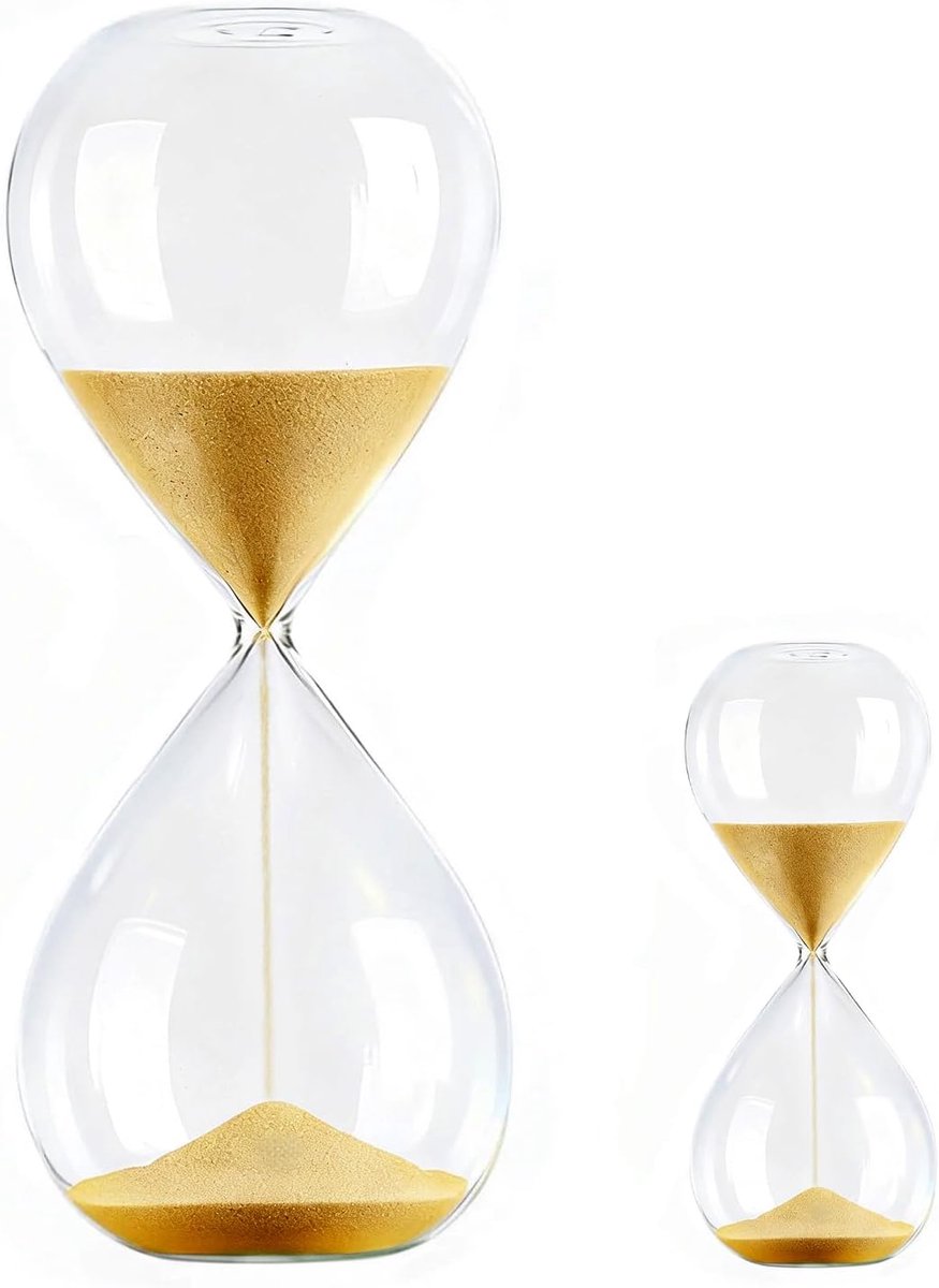 Zandloper 60 en 5 minuten, set met 2 gouden zandlopers van borosilicaatglas, 1,83 mm, keukentimer voor eieren - ShopVlot