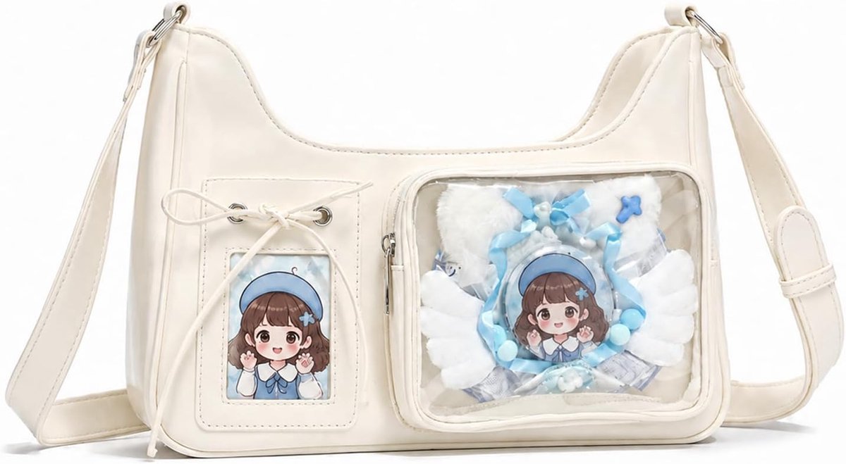 ZhouWei Kawaii Ita Bag, 20×10×30cm, Kawaii Shoulder Bag Ita Bag with Transparent Pins Display Window, Ita Crossbody - ShopVlot