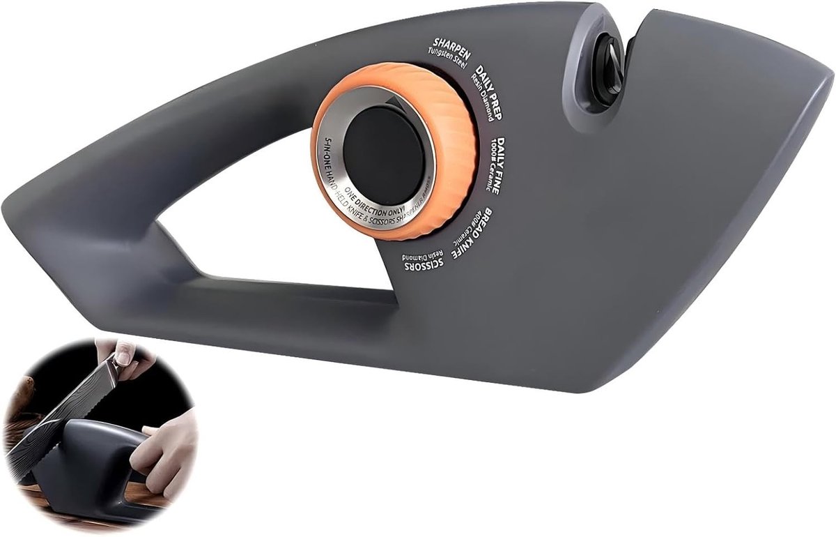 Messenslijper - Donkergrijs - 5-in-1 Professionele Messenslijper met Ergonomische Handgreep - Voor Keukenmessen