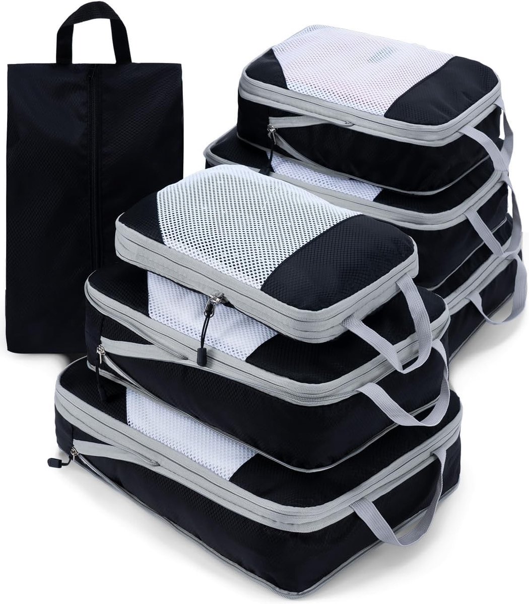 Compressie Verpakkingskubussen - 7-Teilige Set - Waterdicht Ripstop-Mesh - Voor Reizen en Backpacken
