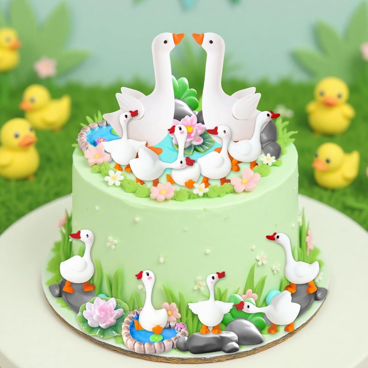 24 stuks kleine eend verjaardagstaart decoratie, taartaccessoires, geluksdagdecoratie, visvijver thema babyfeest - ShopVlot
