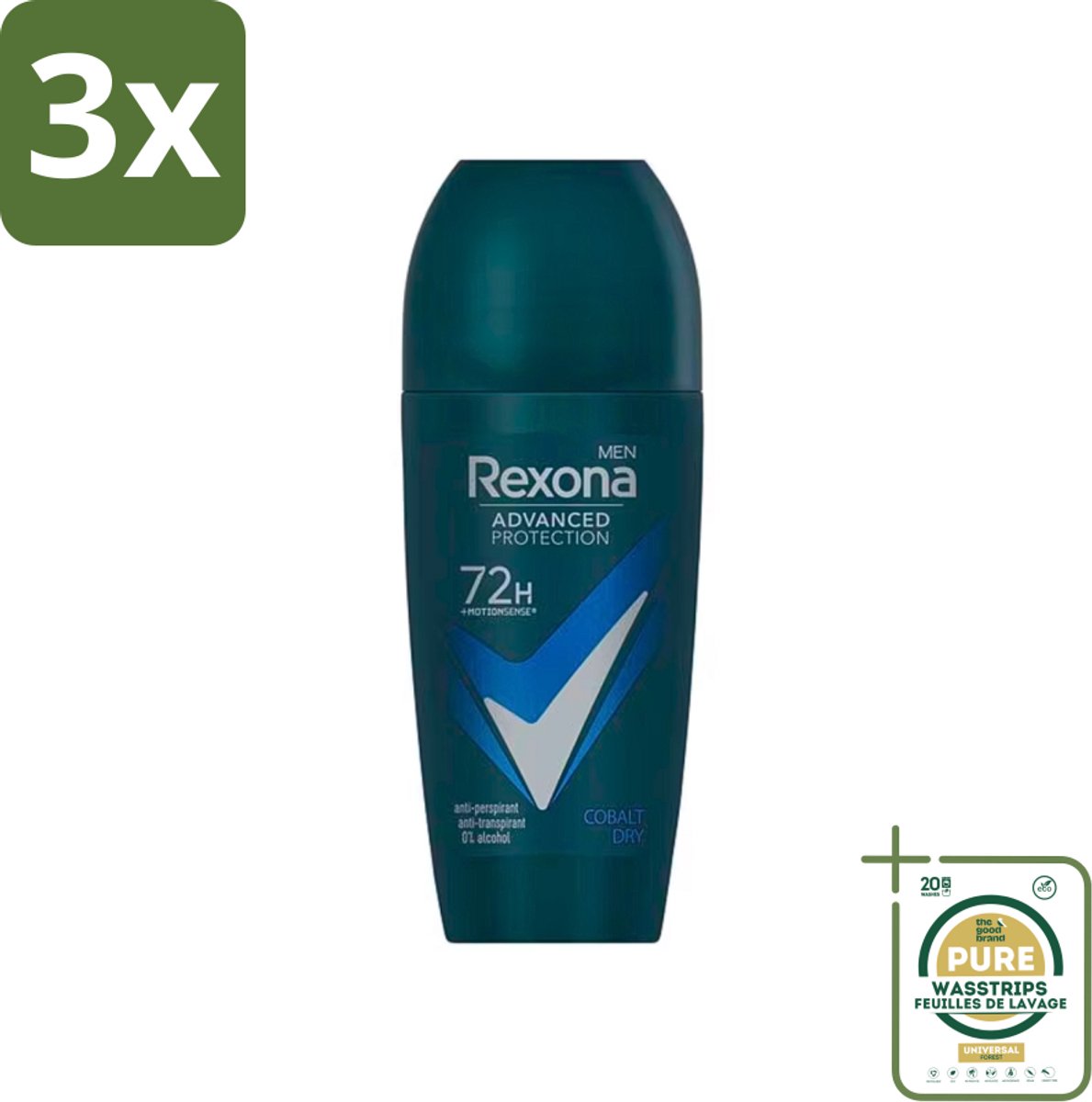 3 x Rexona Men - Deodorant Roller - Advanced Protection Dry Cobalt - Langdurige Frisheid - 50 ml - Grootverpakking - Deodorant Voor Mannen - Anti-transpirant Voor Mannen - Zweetbescherming - Frisheid - Ijs En Munt Geur
