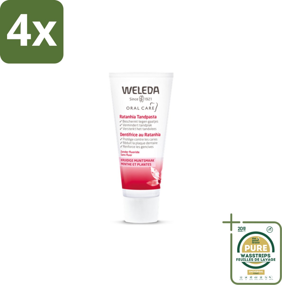 WELEDA - Tandpasta - Ratanhia - 75 ml - Voordeelverpakking - 4 stuks - Natuurlijke tandpasta - Fluoridevrij