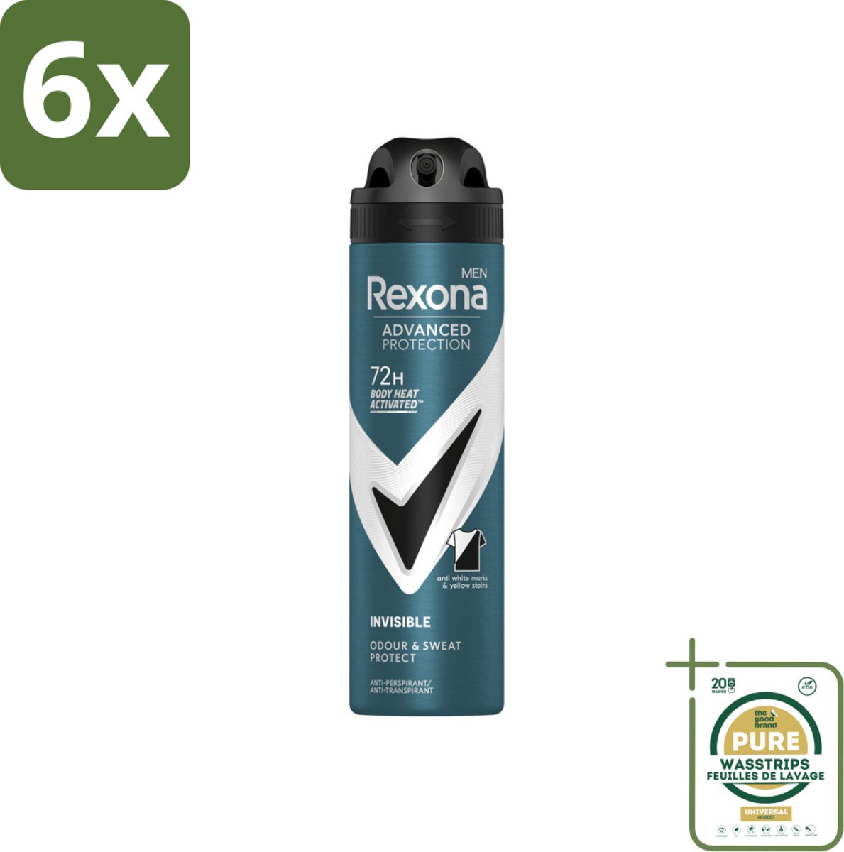Rexona Men - Deodorant Spray - Advanced Protection Invisible - Langdurige Frisheid - 150 ml - Voordeelverpakking - 6 stuks - Deodorant - 72 uur bescherming