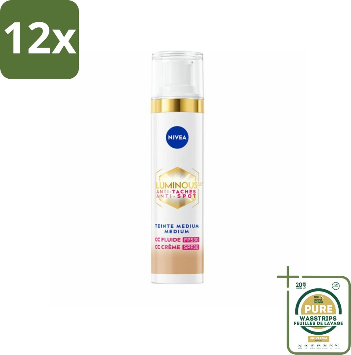NIVEA - Cellular LUMINOUS630 CC Crème Medium - Gekleurde Dagcrème - Tegen Pigmentvlekken - SPF 30 - 40 ml - Voordeelverpakking - 12 stuks - CC cream - NIVEA Cellular LUMINOUS630