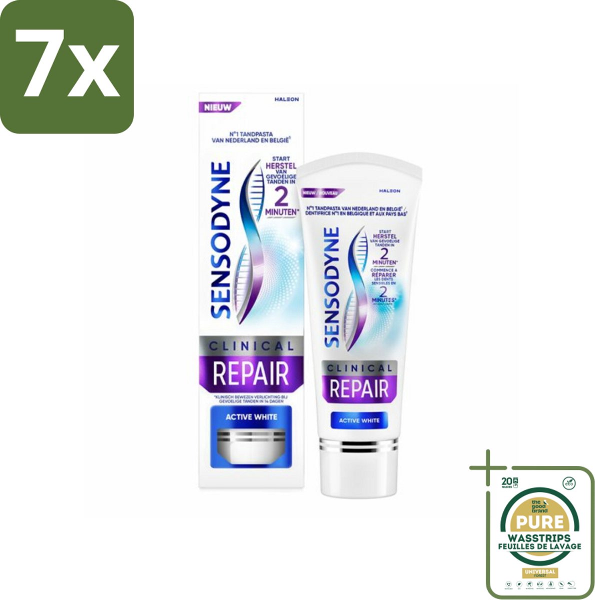 7 x Sensodyne - Tandpasta - Clinical Repair - Active White - Tandglazuur Herstellen - 75 ml - Grootverpakking - Gevoelige Tanden - Tandpasta - Whitening - Tandglazuur Herstellen - Novamin