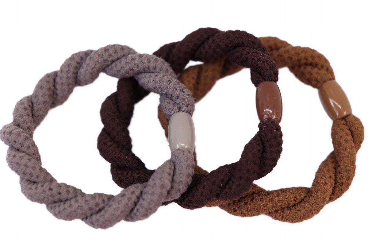 Set van 3 gevlochten haarelastieken, 3 kleuren, stevig
