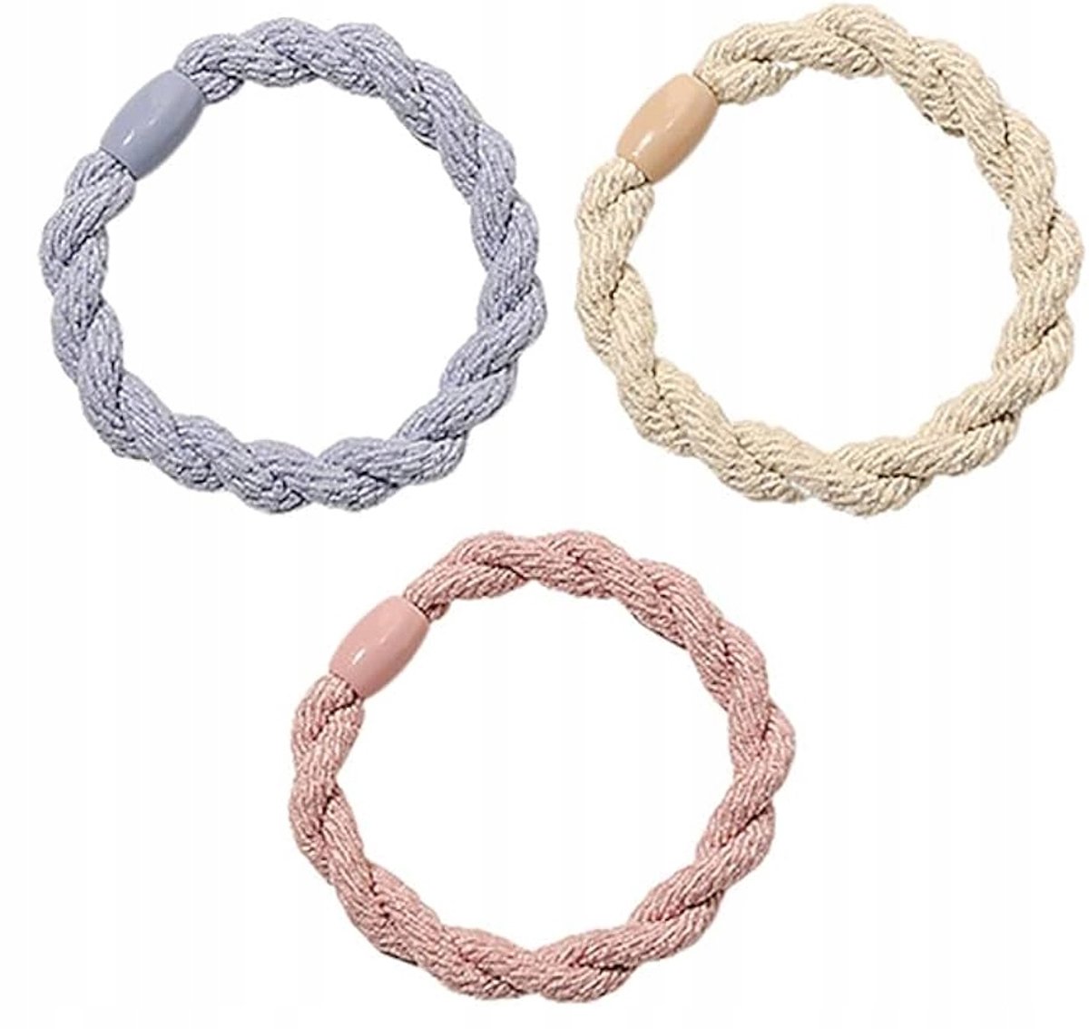 Set van 3 gevlochten haarelastiekjes, 3 kleuren, stevig
