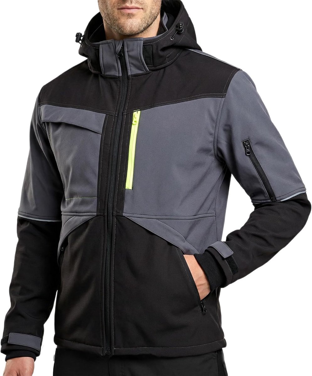 Werkjack heren stretch - Softshell jack - Waterdicht met afneembare capuchon - Ideaal voor wandelen - ShopVlot