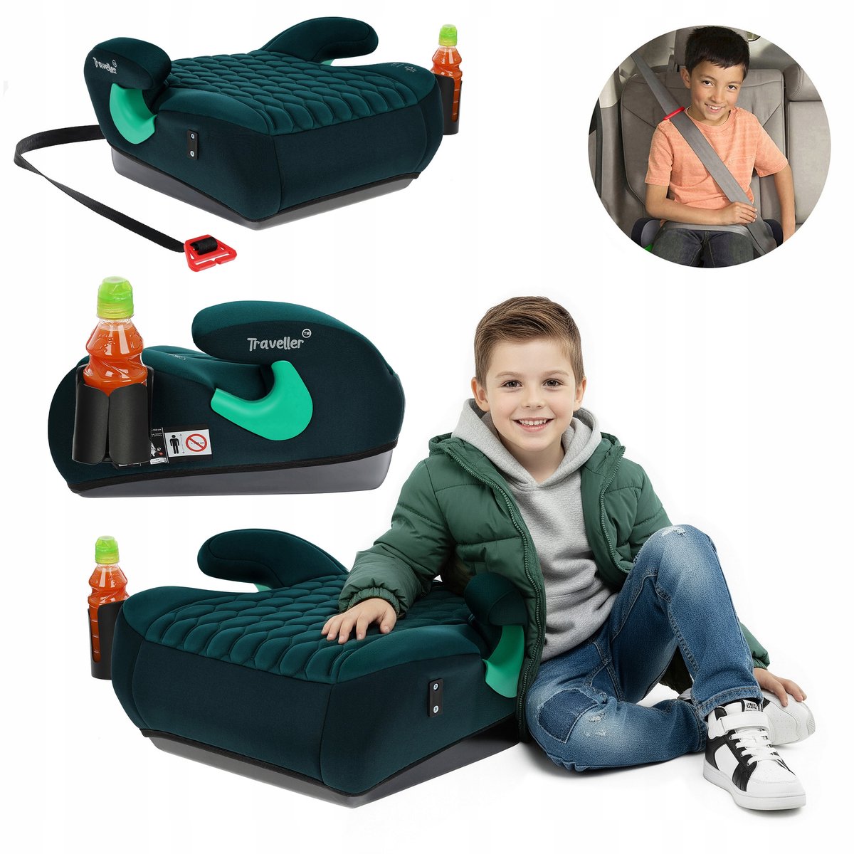 Kinderautoverhoger zitverhoger groen, 125-150 cm, ECE R129