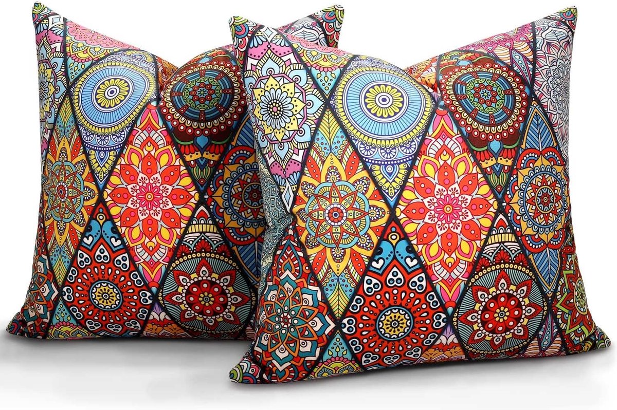 50 x 50 cm 2 Pieces Mandala Pattern Multi-Colour Bohemian Ethnic Style Vintage Decorative Velvet Soft Cushion Cover - ShopVlot