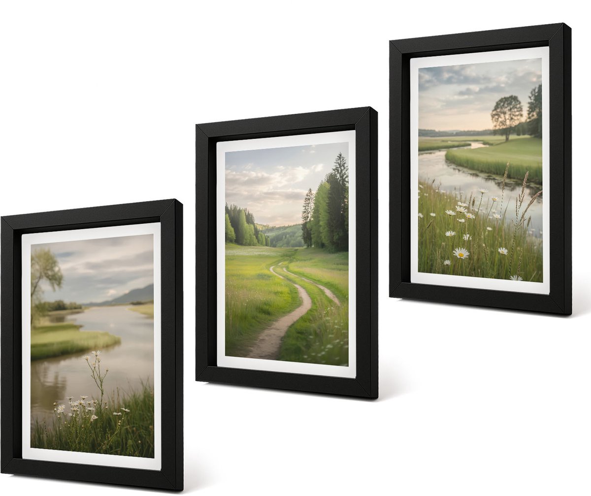 Coloray 4-Delige Schilderij Set - Vreedzame zomerlandschappen met een rivier en een bloemenweide - 20 x 30 cm - Decoratieve Schilderijen - Woonkamer - Interieur - Stijlvolle Muurdecoratie