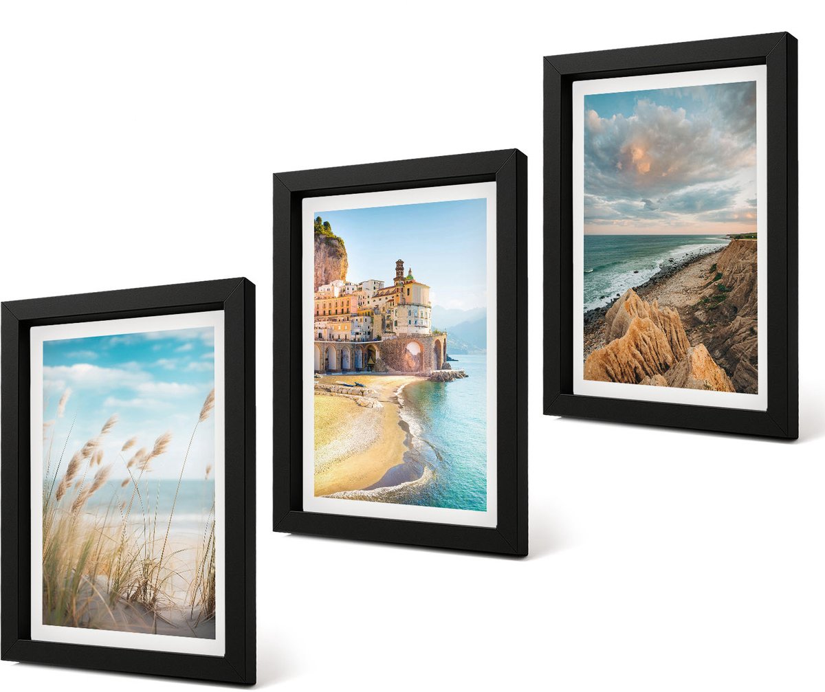 Coloray 4-Delige Schilderij Set - Kustlandschappen met strand, stad en kliffen - 20 x 30 cm - Schilderijen Set - Wanddecoratie - Woonkamer