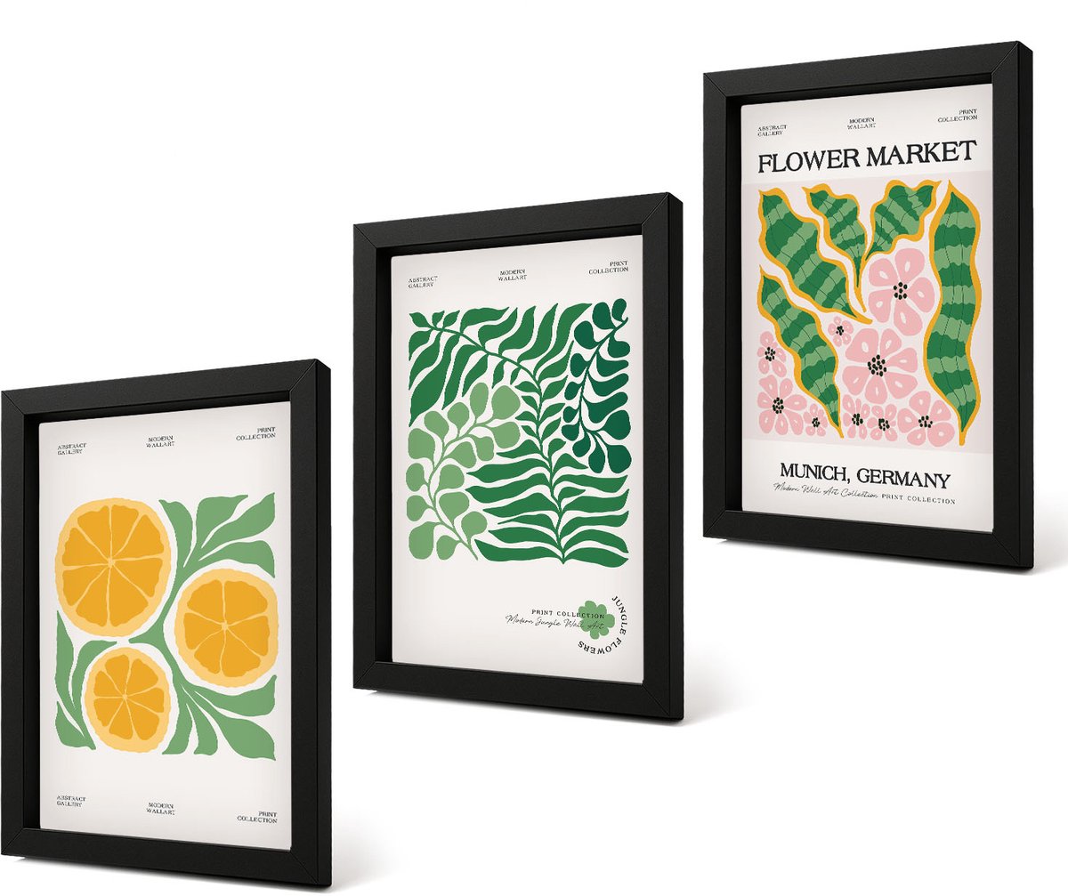 Coloray 4-Delige Schilderij Set - Posters met fruit- en plantmotieven in pastelkleuren - 20 x 30 cm - Muurdecoratie - Schilderijen Set - Woonkamer - Woonkamer Decoratie