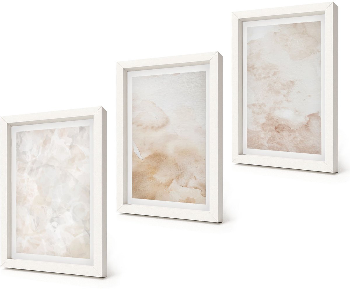Coloray 3-Delige Schilderij Set - Modieuze texturen in pastelkleuren. - 20x30 - Stijlvolle Muurdecoratie - Slaapkamer - Woonkamer Decoratie