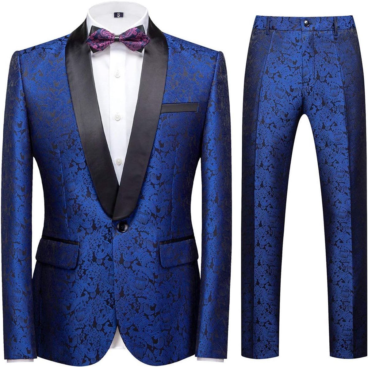 Heren kostuum slim fit - Blauwe gouden tuxedo - Gegraveerd ontwerp - Perfect voor bruiloften - ShopVlot