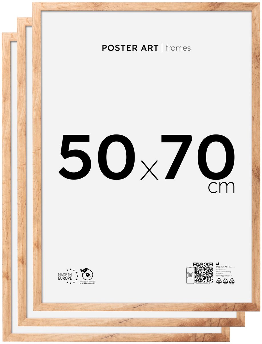 Famanu – Set van 3 fotolijsten 50x70 cm van acrylglas, ideaal voor het inlijsten van foto's en kunstwerken, geschikt voor thuis en kantoor